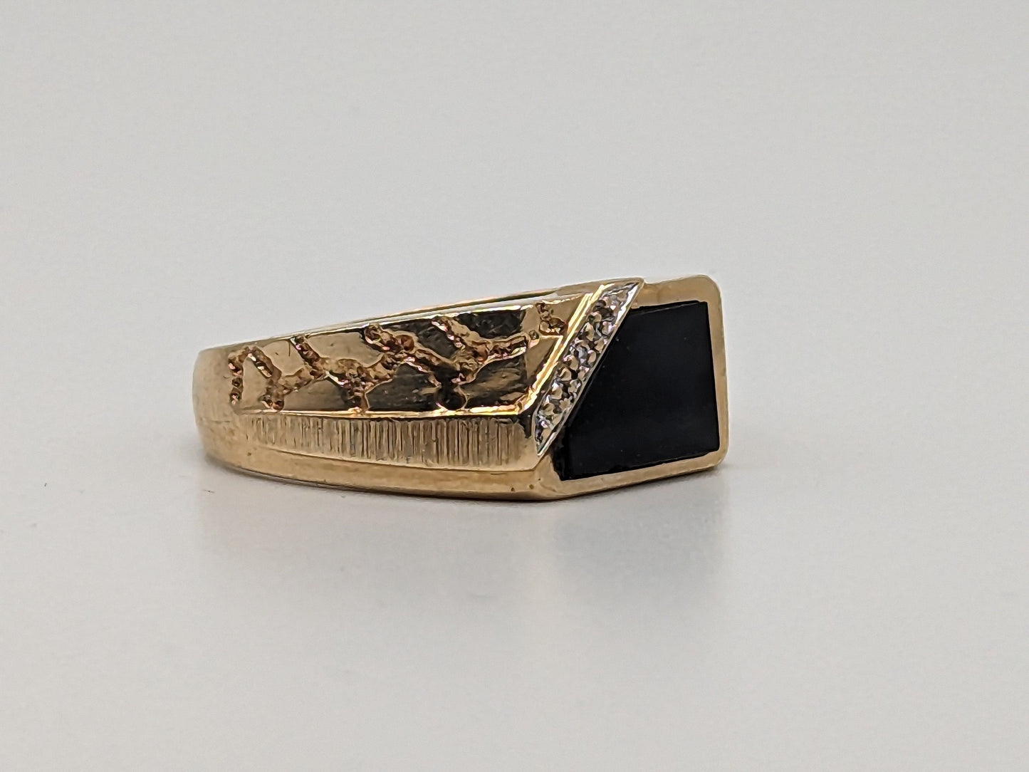 Vintage 5.7gr Gold Nugget 10k Rectangle Black Onyx Diamond Ring Midnight Black Vintage Art Deco Onyx Ring.