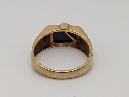 Vintage 5.7gr Gold Nugget 10k Rectangle Black Onyx Diamond Ring Midnight Black Vintage Art Deco Onyx Ring.