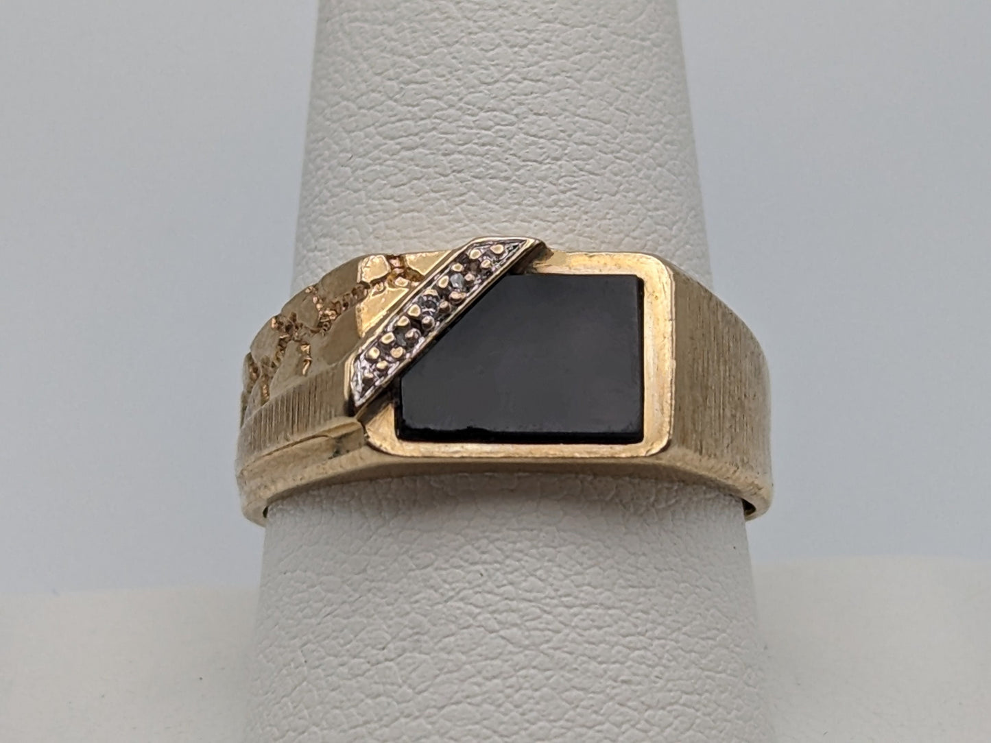 Vintage 5.7gr Gold Nugget 10k Rectangle Black Onyx Diamond Ring Midnight Black Vintage Art Deco Onyx Ring.