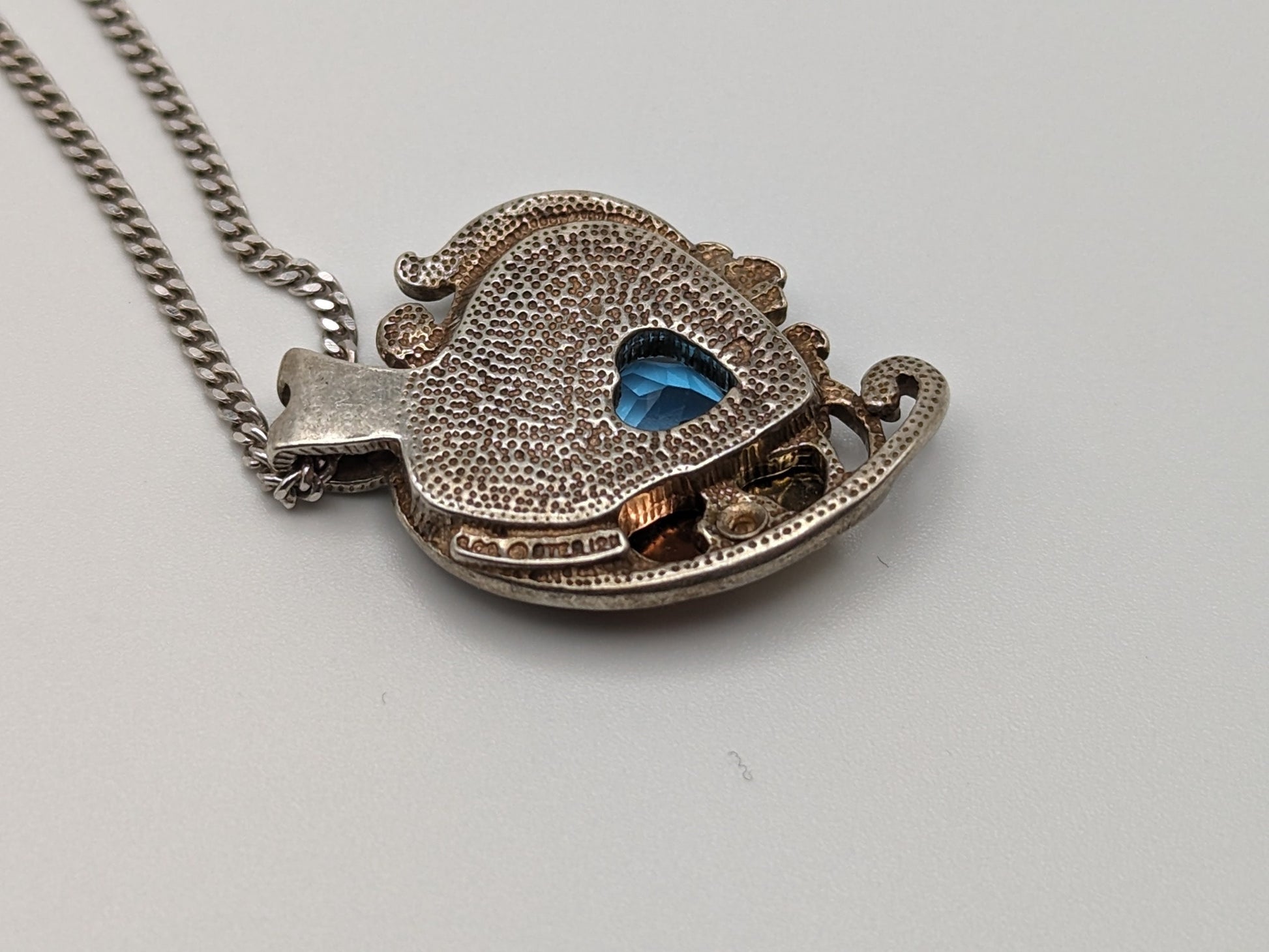 10k 12k Black Hills Gold Sterling Silver Swiss Blue Topaz w Gold Vine Heart Pendant Blue Topaz Necklace Silver Chain Pendant 20" Chain