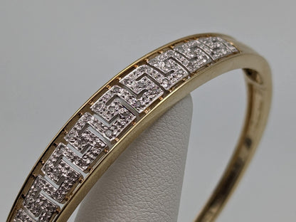 10K Heavy 12.6 gr Gold 9.0 Greek Key 0.25 ct Diamond Bangle Bracelet 7.5" 10k Solid Gold