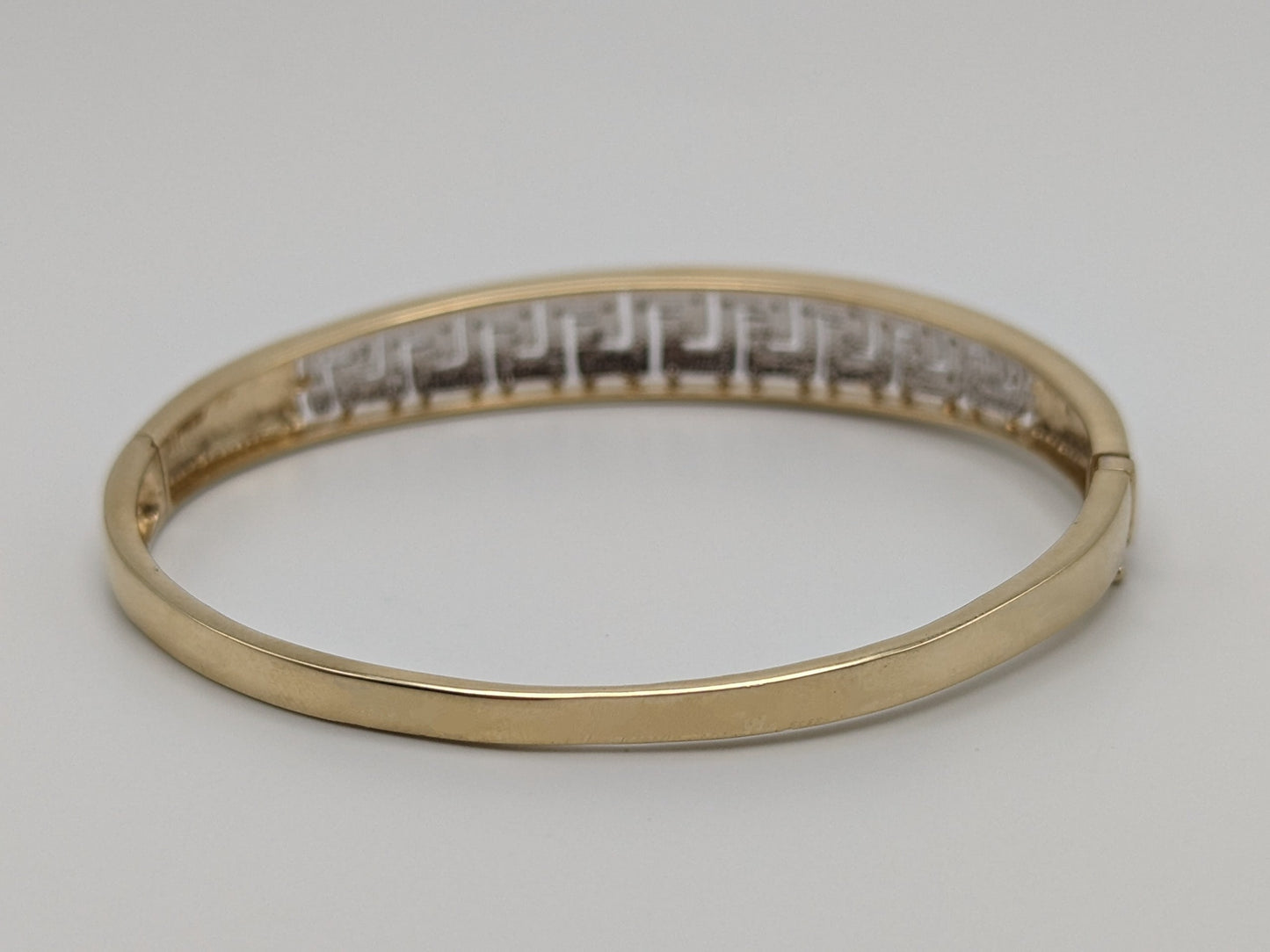 10K Heavy 12.6 gr Gold 9.0 Greek Key 0.25 ct Diamond Bangle Bracelet 7.5" 10k Solid Gold