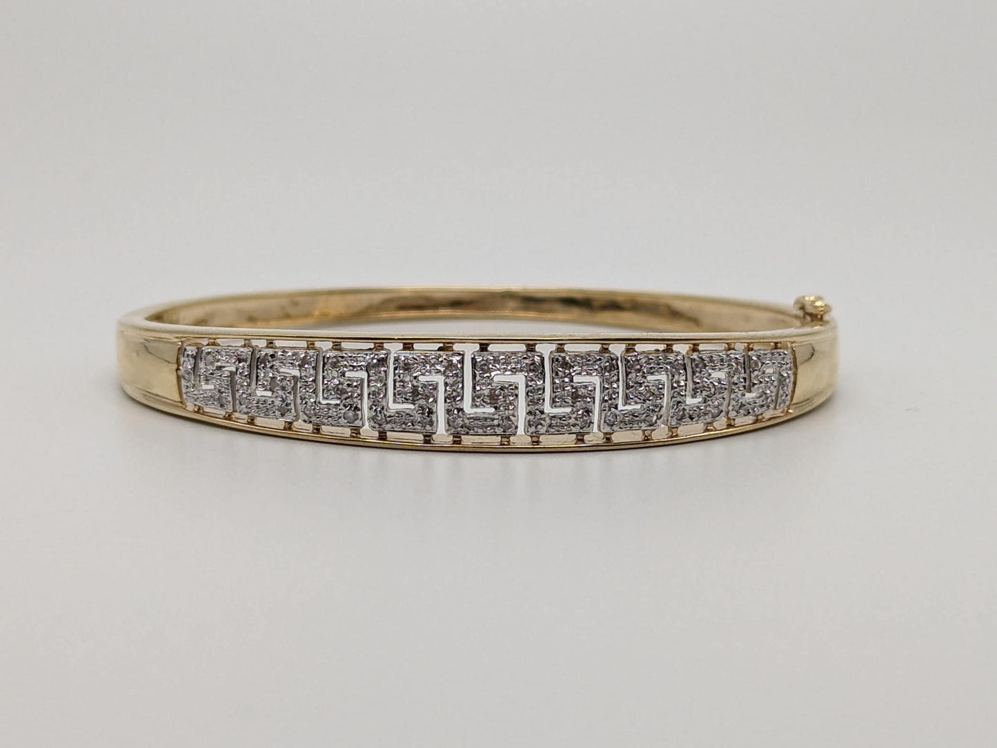 10K Heavy 12.6 gr Gold 9.0 Greek Key 0.25 ct Diamond Bangle Bracelet 7.5" 10k Solid Gold