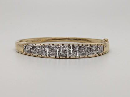 10K Heavy 12.6 gr Gold 9.0 Greek Key 0.25 ct Diamond Bangle Bracelet 7.5" 10k Solid Gold
