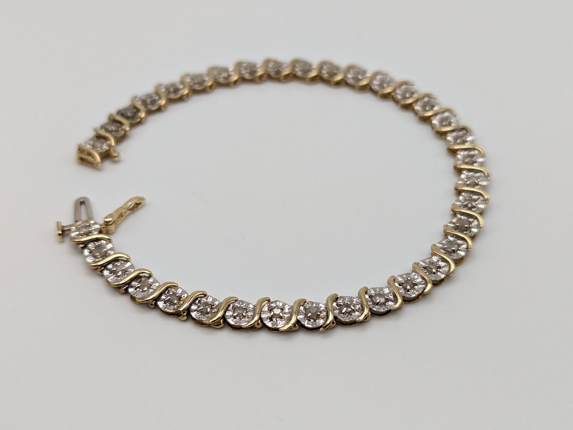 10k Yellow White .85ct Diamond Tennis Bracelet Solid Two Tone Gold S Design Diamond Bracelet.