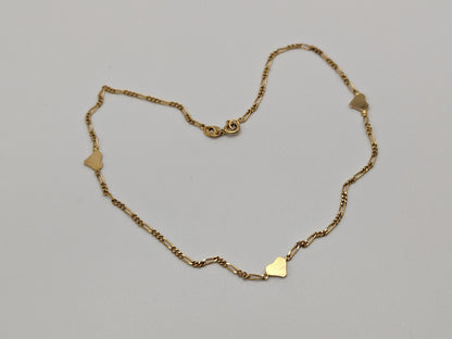 14k Heart Curb Link Ankle Bracelet 9" Yellow Gold Ankle Bangle 14k Heart Bracelet