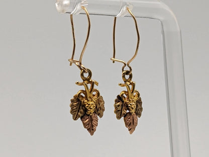 10k 12k Black Hills Gold Traditional 10k Gold Vine Dangle Earrings Rose Gold Black Hills Gold Trio Gold Vine Leaf Earrings