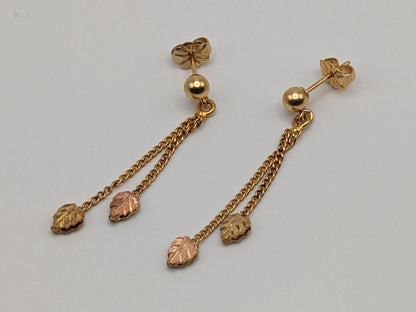 10k 12k Black Hills Gold Traditional Multi Gold Vine Leaf Dangel Earrings